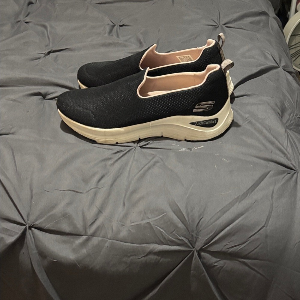 Skechers Black Slip-On Sneakers with Cream Sole